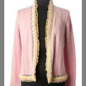 CHANEL Cashmere Cotton Knit Tops Cardigan Pom pom